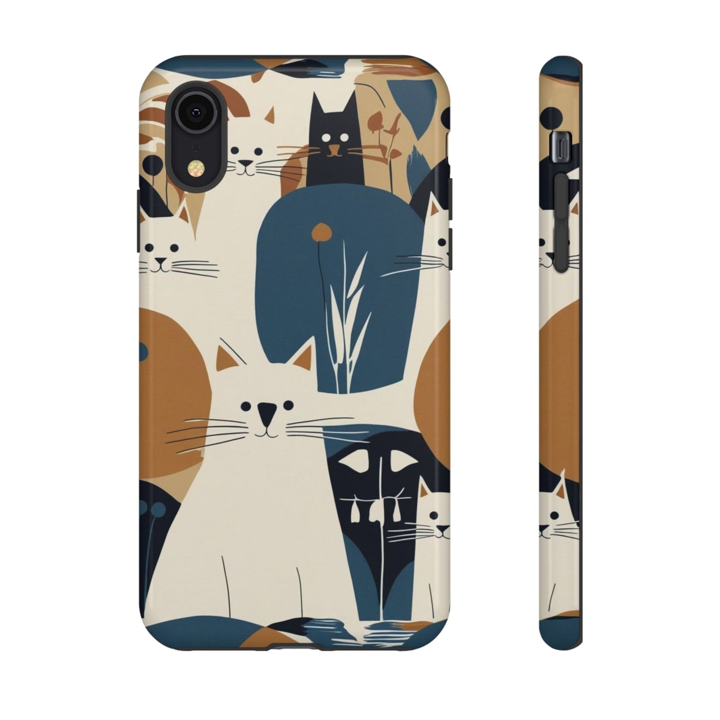 Cat Pattern Phone Case – Retro Abstract Cats Protective iPhone Cover