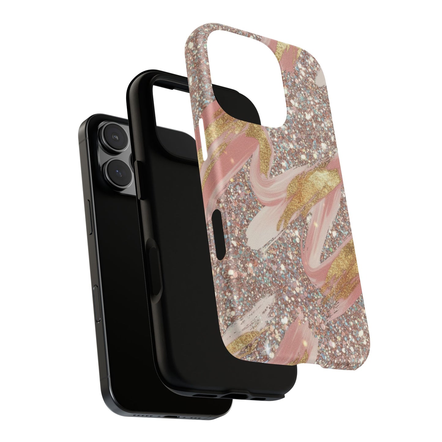Glitter Blush Marble Phone Case — Pink Gold Swirl Tough Case