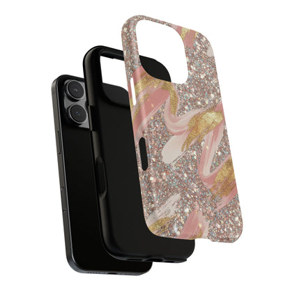Glitter Blush Marble Phone Case — Pink Gold Swirl Tough Case