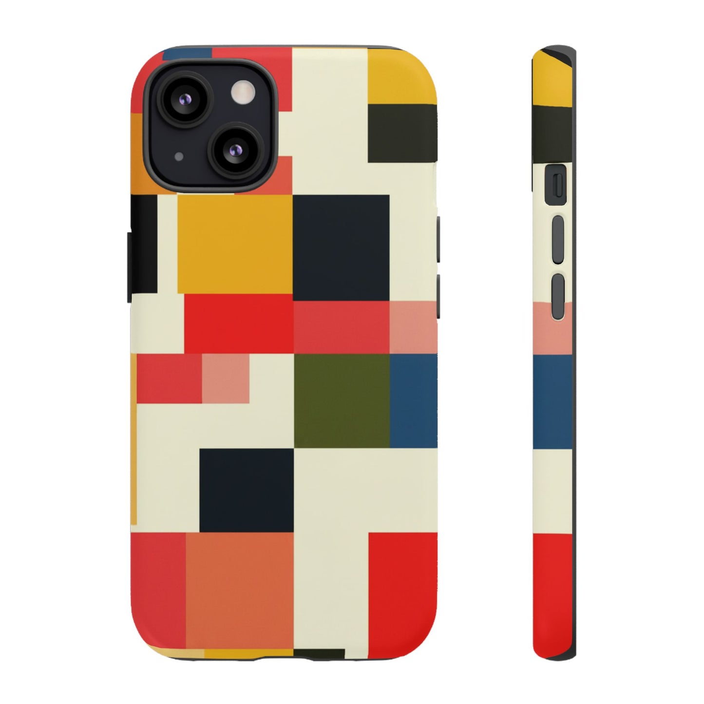 Abstract Color Block Tough Phone Case — Retro Geometric Protective Cover