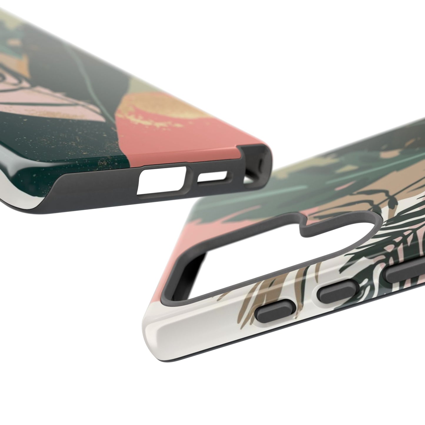 Tropical Leaf Tough Phone Case — Abstract Pink & Green Botanical Protective Cover