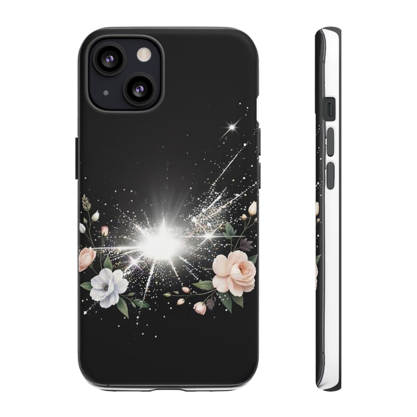 Floral Burst Phone Case — Protective Black Sparkle Design