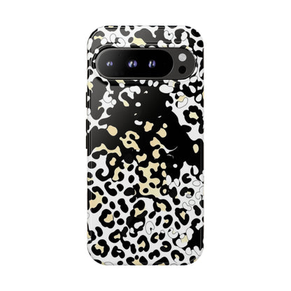 Leopard Splash Tough Phone Case — Black & Cream Animal Print Protective Cover
