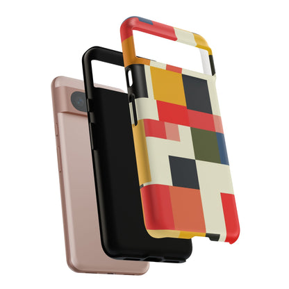 Abstract Color Block Tough Phone Case — Retro Geometric Protective Cover