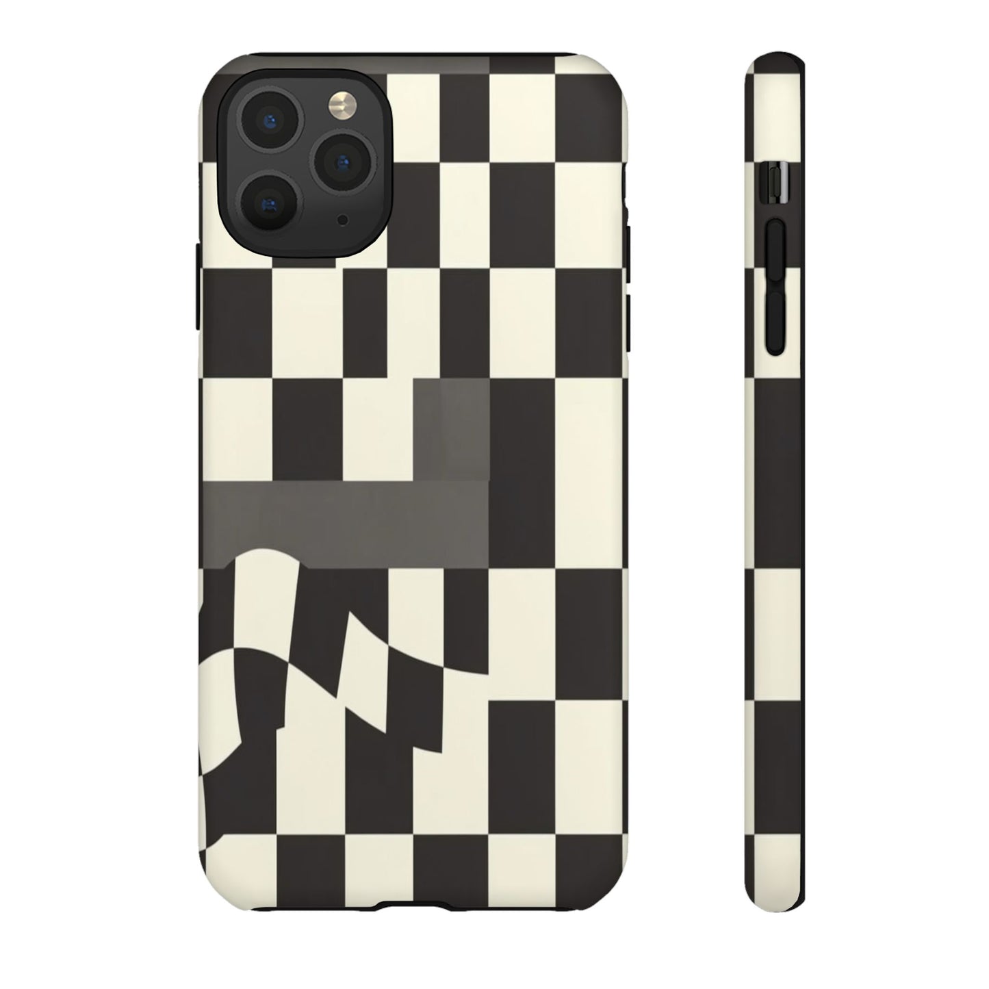 Checkerboard Wave Phone Case — Black & Cream Graphic Tough Case
