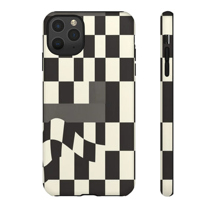Checkerboard Wave Phone Case — Black & Cream Graphic Tough Case