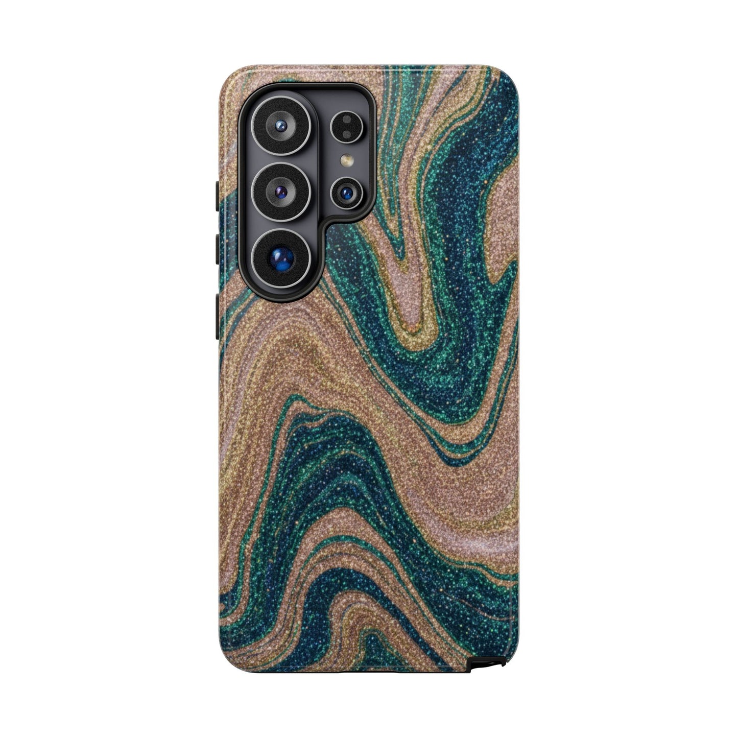 Marbled Teal & Gold Phone Case — Glitter Swirl Tough Case