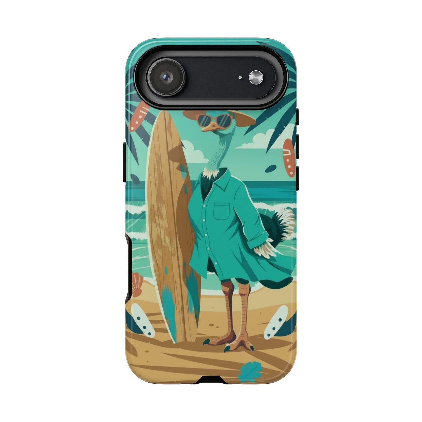 Phone Case — Retro Dressed Seagull Surfing Beach Illustration