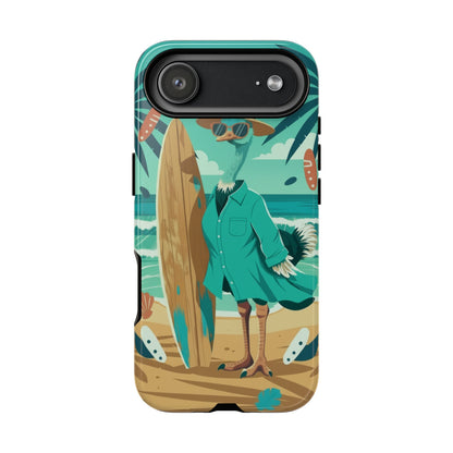 Phone Case — Retro Dressed Seagull Surfing Beach Illustration