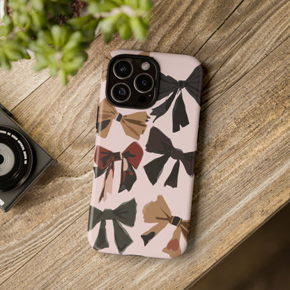 Bow Pattern Phone Case - Pink, Brown & Black Bows Protective Cover