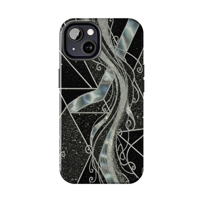 Geometry Tough Phone Case — Iridescent Ribbon on Black Celestial Background