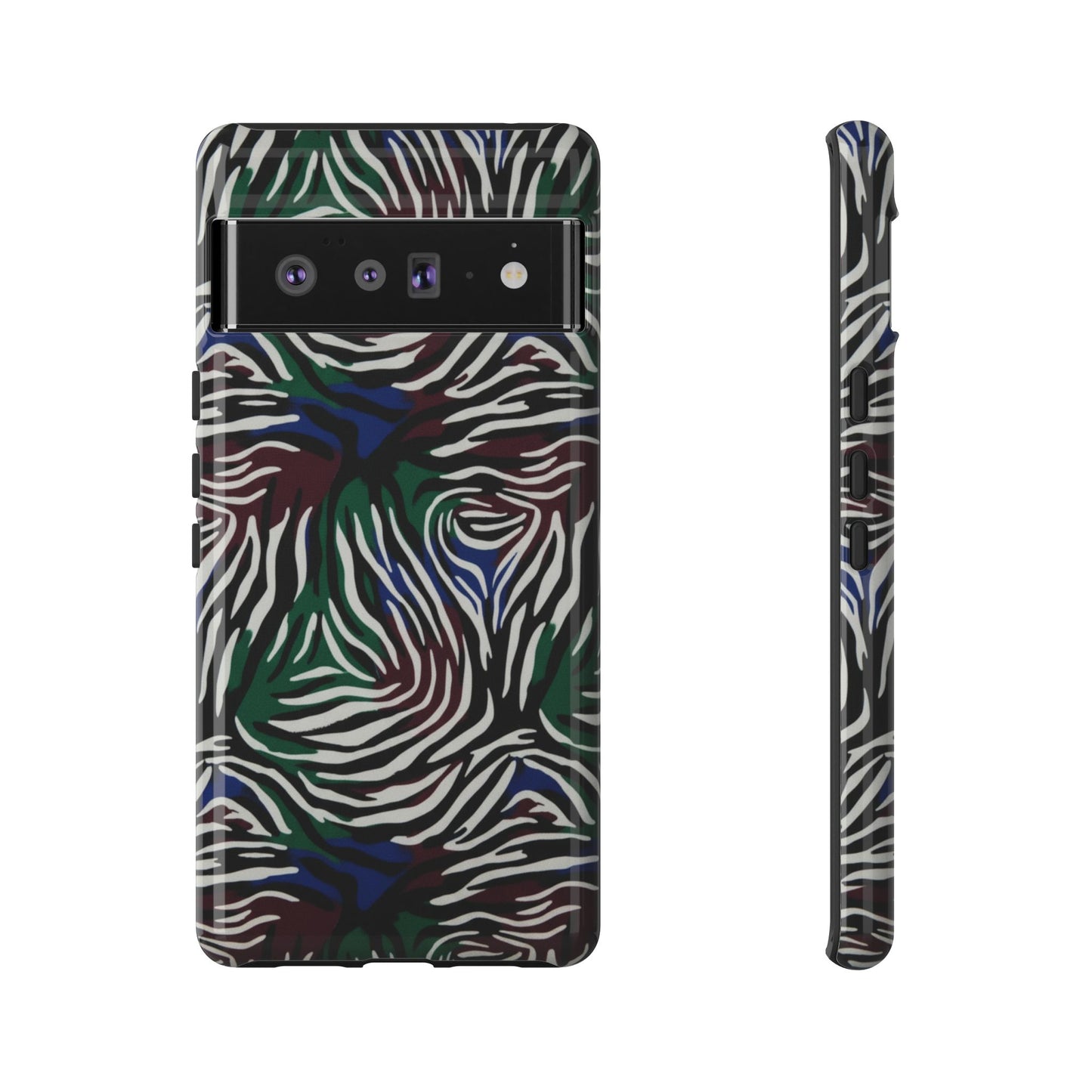 Zebra Camo Tough Phone Case – Green & Blue Animal Print Protective Cover
