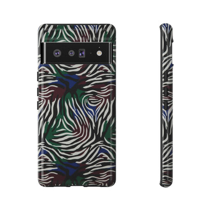Zebra Camo Tough Phone Case – Green & Blue Animal Print Protective Cover