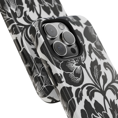 Tough Phone Case — Black & White Vintage Floral Protective Cover