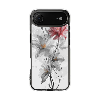 Clear Magnetic Phone Case — Watercolor Pink & Gray Floral Impact Protection