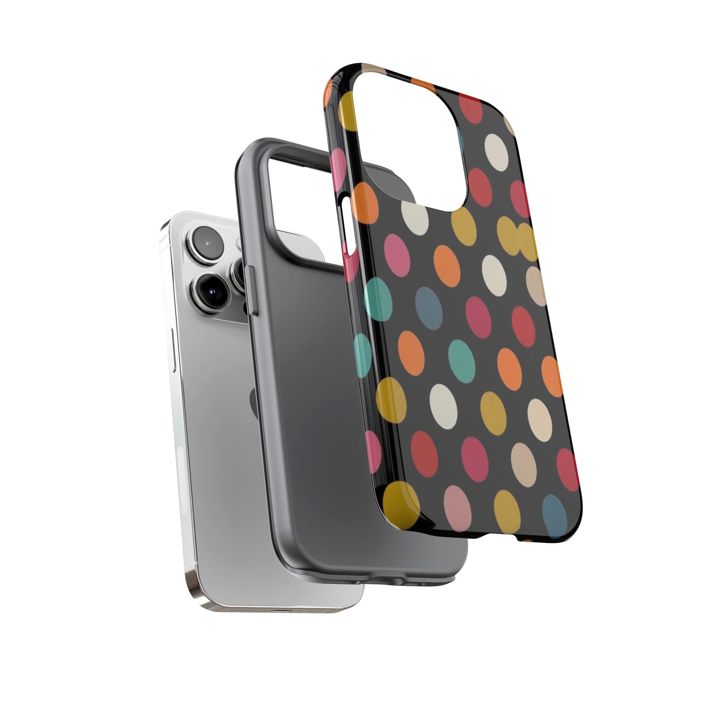 Polka Dot Tough Phone Case – Colorful Retro Dots on Black