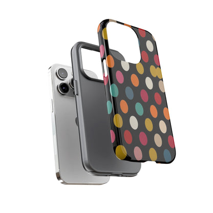 Polka Dot Tough Phone Case – Colorful Retro Dots on Black