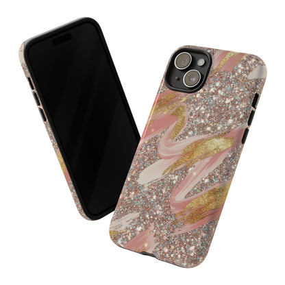 Glitter Blush Marble Phone Case — Pink Gold Swirl Tough Case