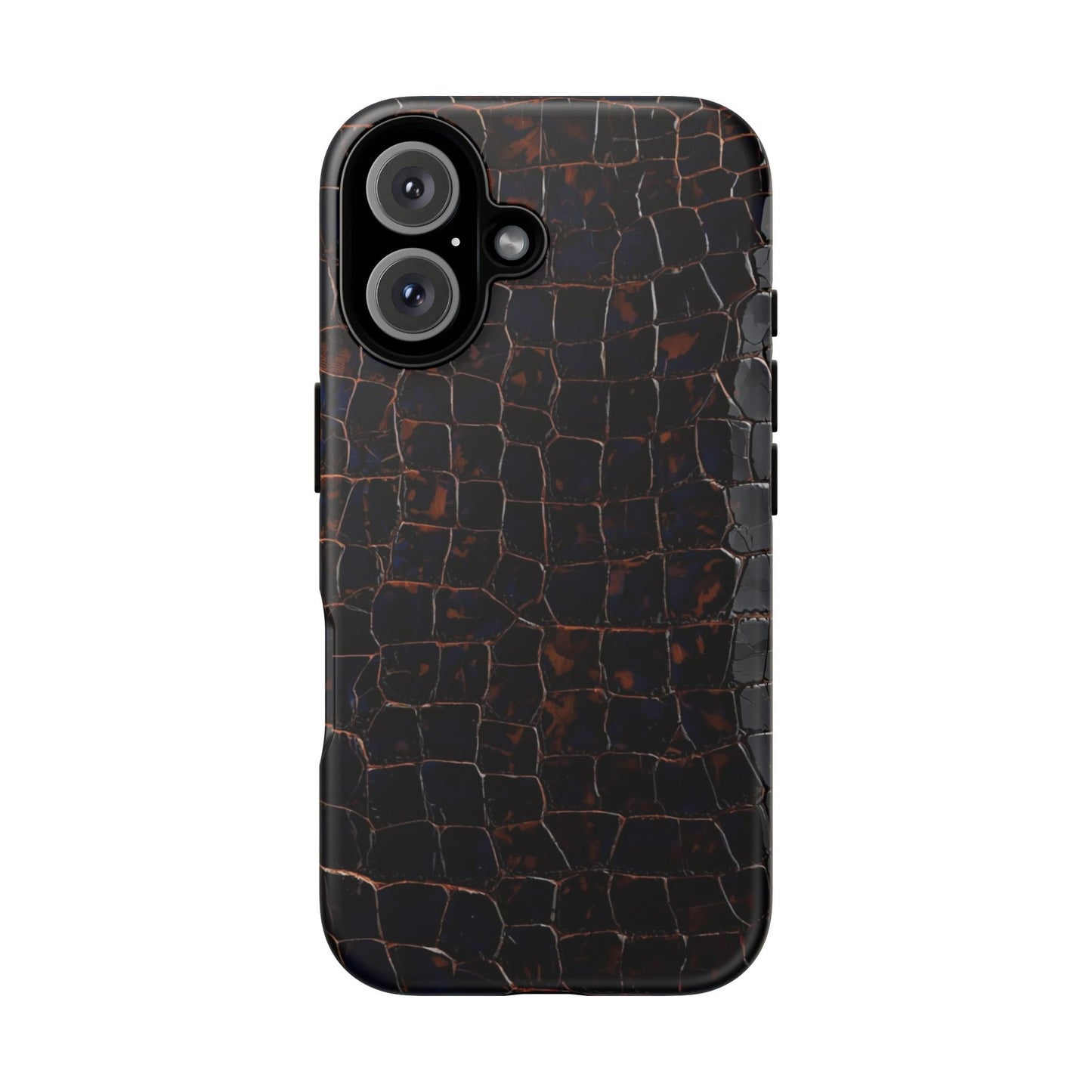 Croc-Embossed Tough Phone Case — Shockproof Black Alligator Texture