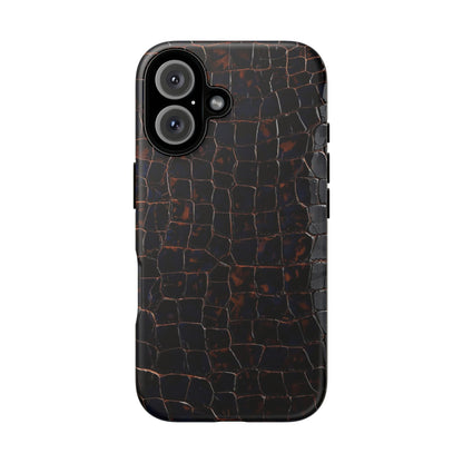 Croc-Embossed Tough Phone Case — Shockproof Black Alligator Texture