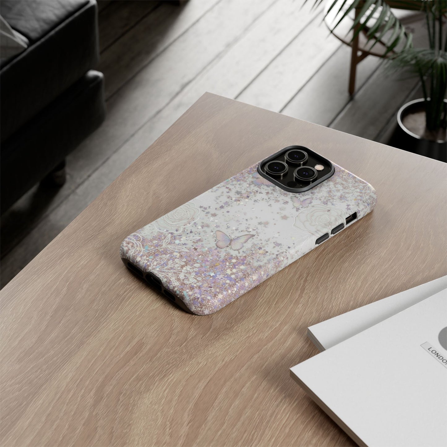 Butterfly Glitter Tough Phone Case — Floral Sparkle Protective Case
