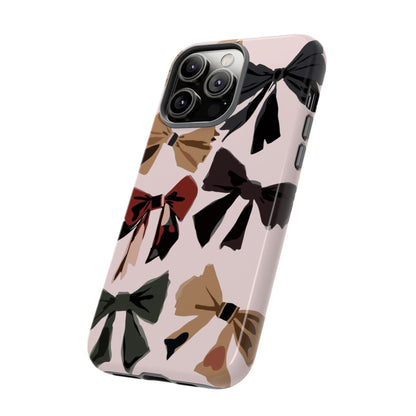 Bow Pattern Phone Case - Pink, Brown & Black Bows Protective Cover