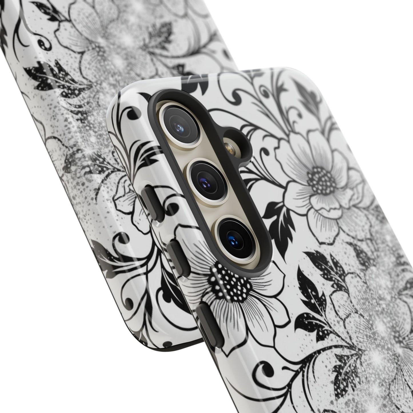 Floral Lace Phone Case — Black & White Vintage Flower Protective Case