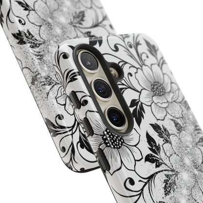 Floral Lace Phone Case — Black & White Vintage Flower Protective Case