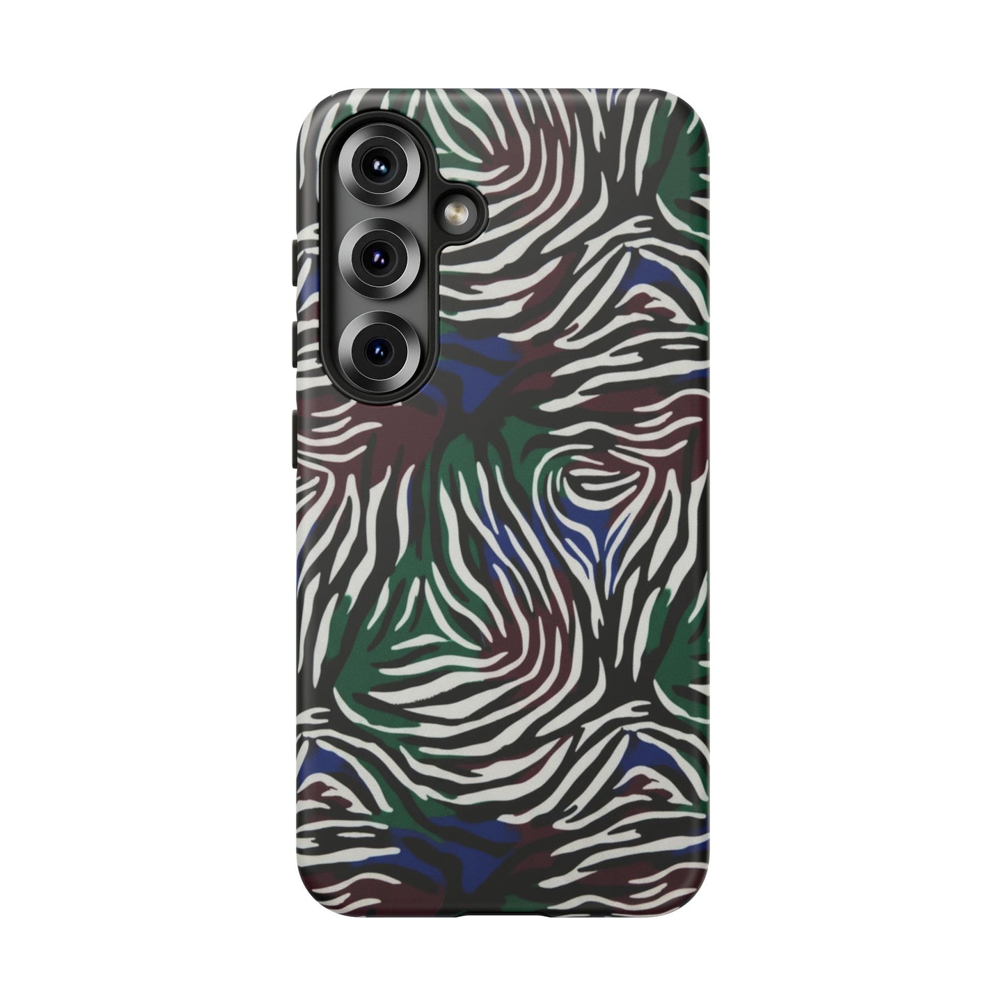 Zebra Camo Tough Phone Case – Green & Blue Animal Print Protective Cover