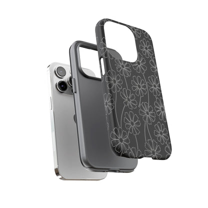 Floral Doodle Tough Phone Case — Black & Gray Daisy Pattern