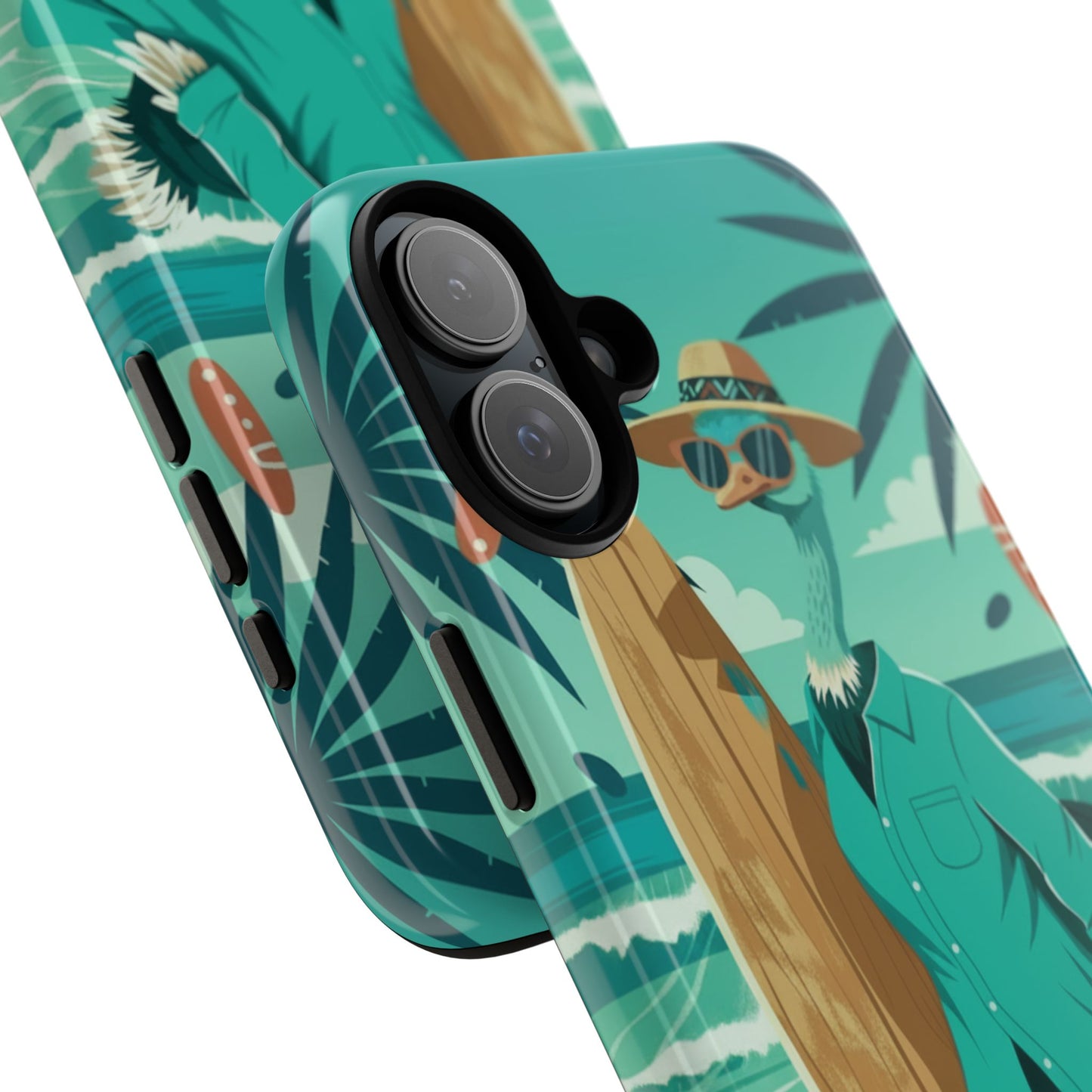 Phone Case — Retro Dressed Seagull Surfing Beach Illustration