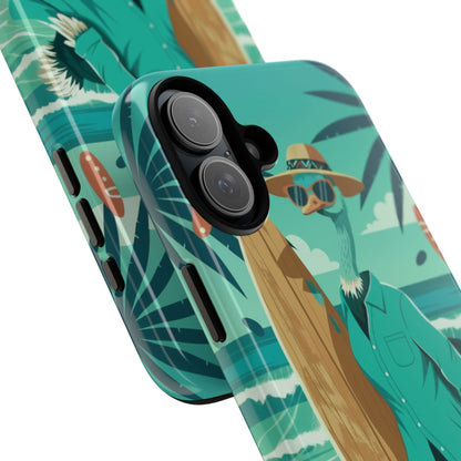 Phone Case — Retro Dressed Seagull Surfing Beach Illustration