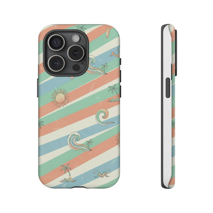 Surf Stripe Tough Phone Case — Retro Beach Waves Pattern