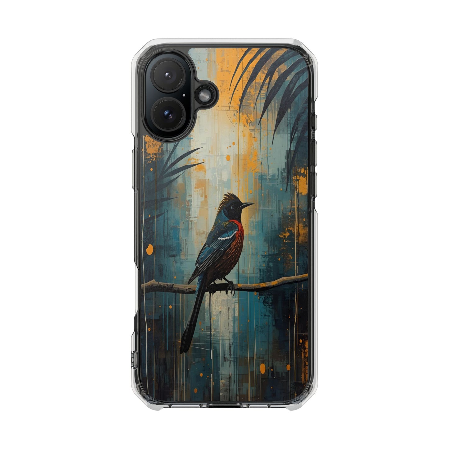 Clear Magnetic Phone Case — Artful Tūī Bird on Branch Design
