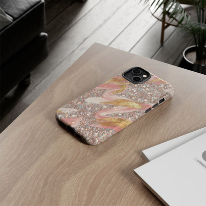 Glitter Blush Marble Phone Case — Pink Gold Swirl Tough Case