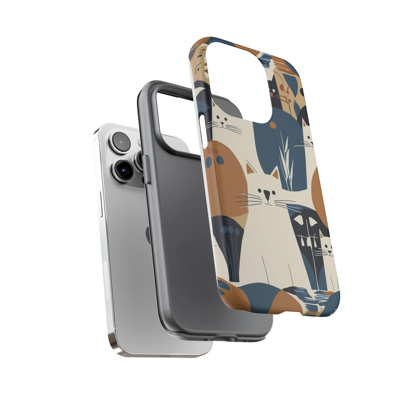 Cat Pattern Phone Case – Retro Abstract Cats Protective iPhone Cover