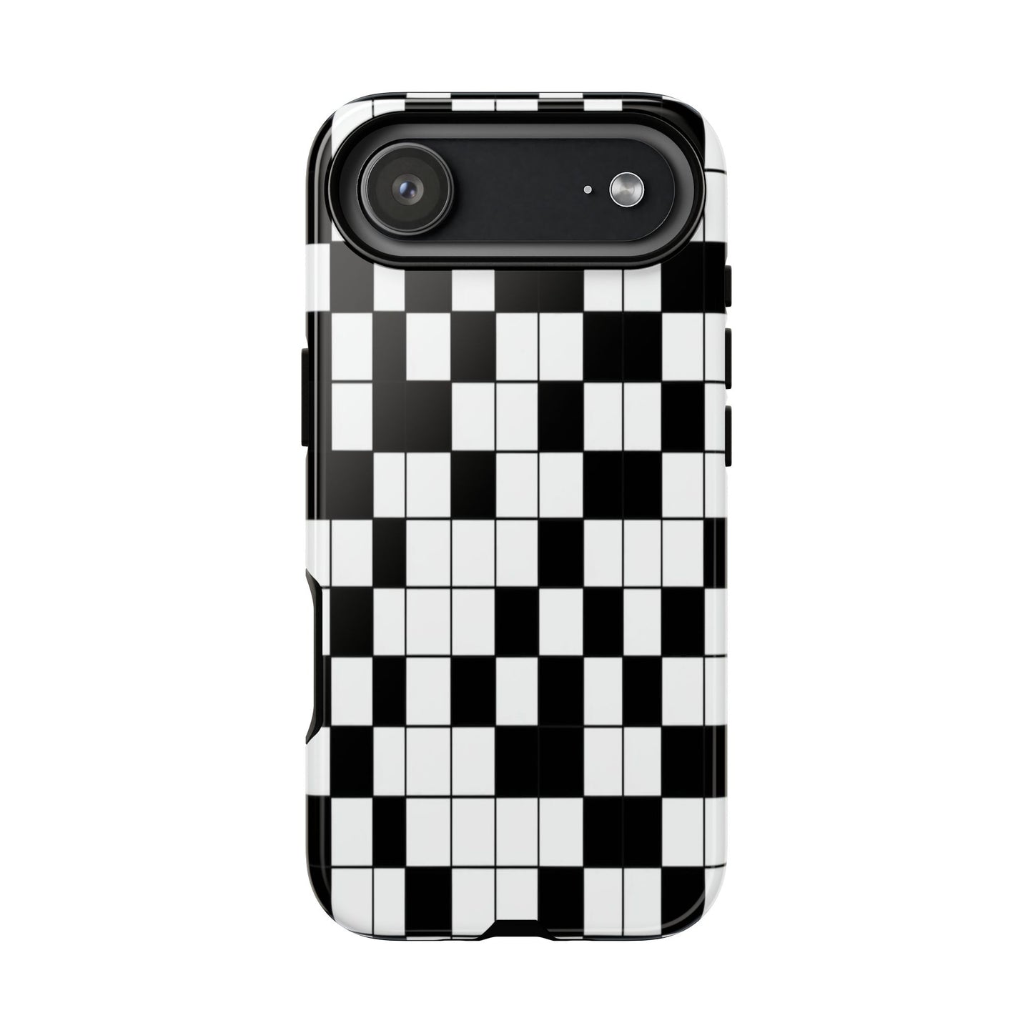 Crossword Grid Phone Case — Black & White Puzzle Pattern Tough Phone Cover