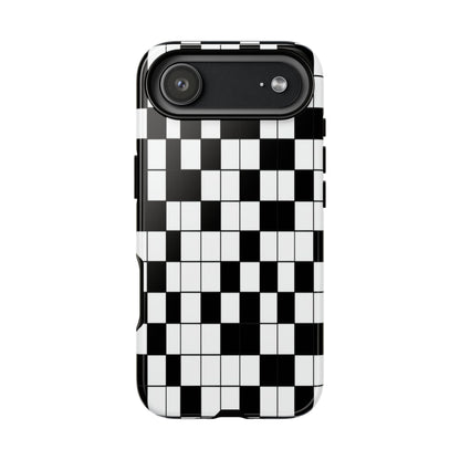 Crossword Grid Phone Case — Black & White Puzzle Pattern Tough Phone Cover