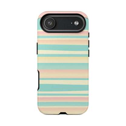 Pastel Striped Tough Phone Case — Mint, Peach & Cream Protective Cover