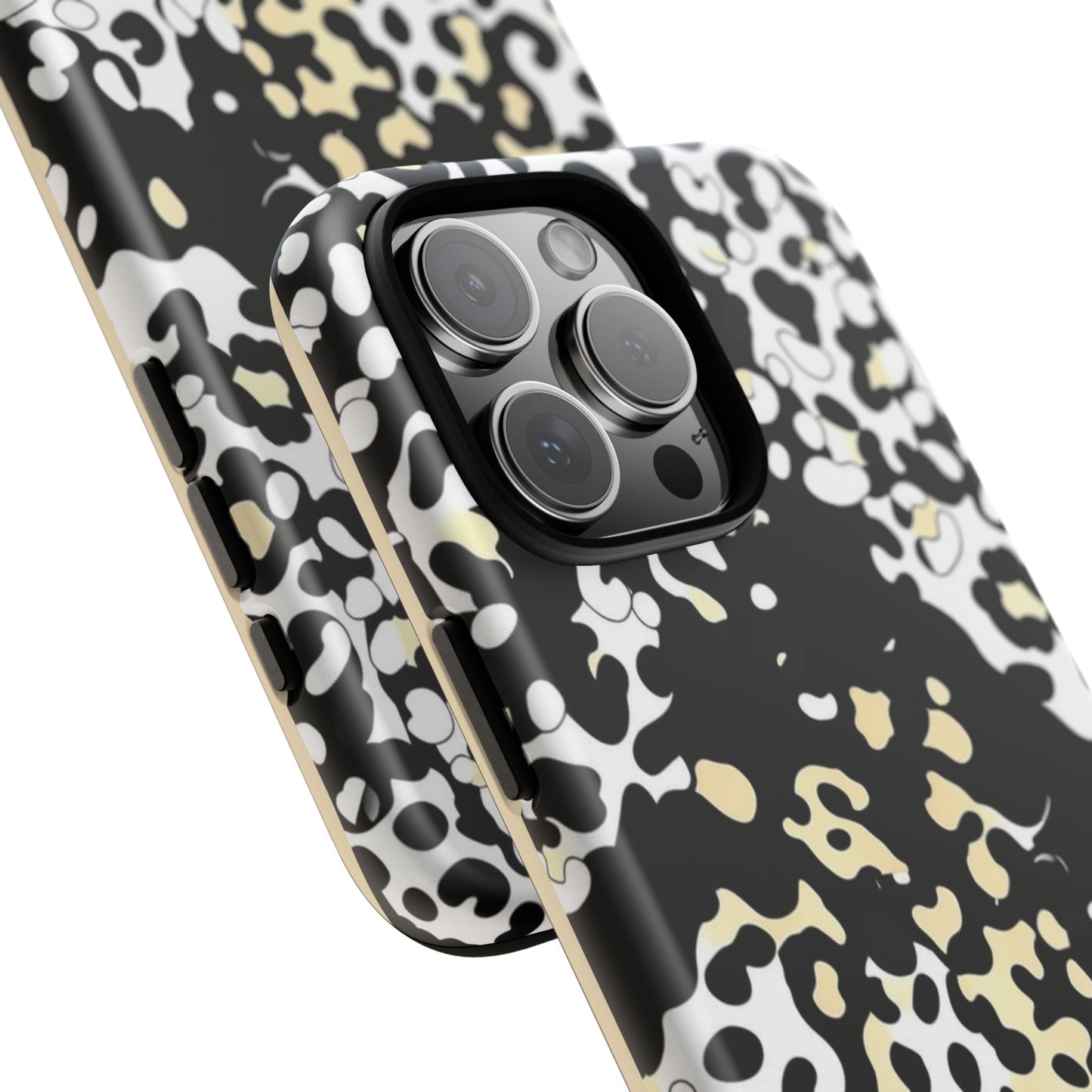 Leopard Splash Tough Phone Case — Black & Cream Animal Print Protective Cover