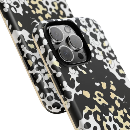 Leopard Splash Tough Phone Case — Black & Cream Animal Print Protective Cover