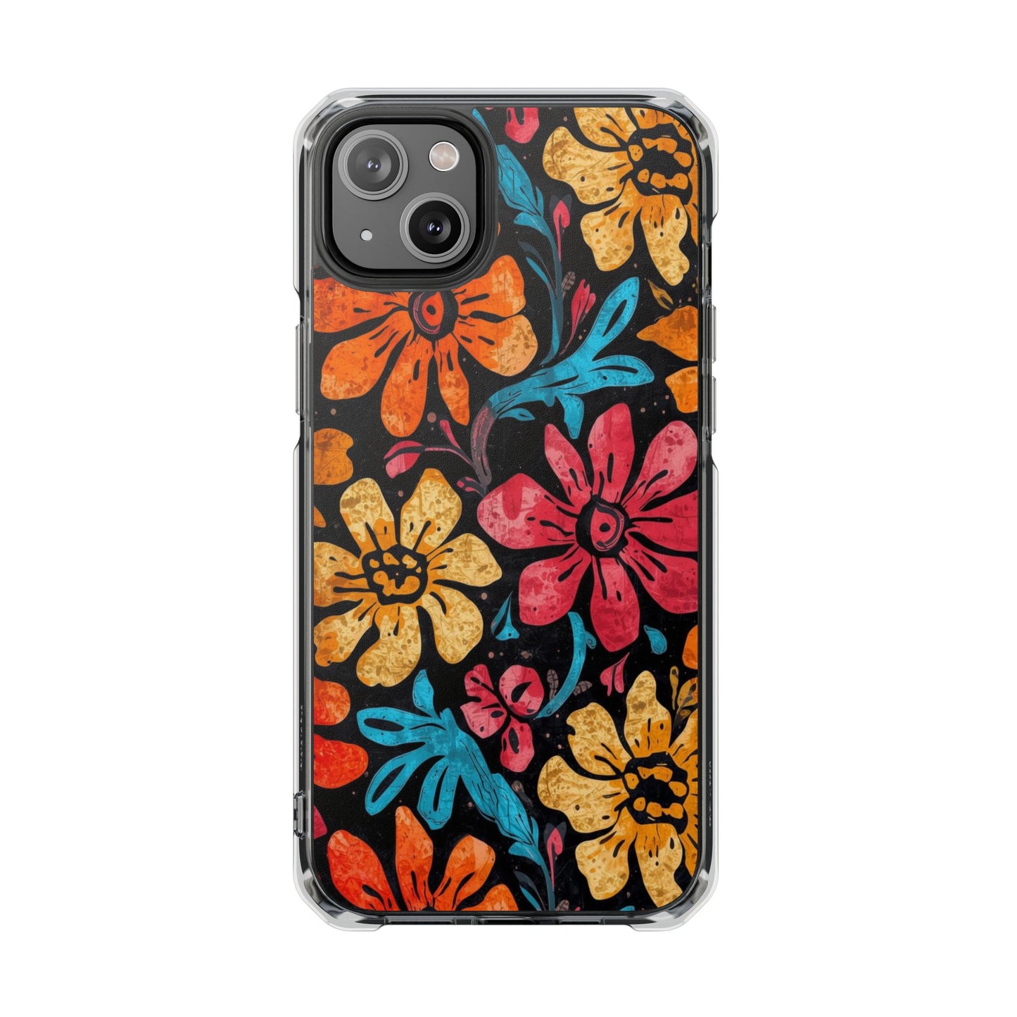 Clear Magnetic Phone Case — Retro Floral Pattern (Impact-Resistant)