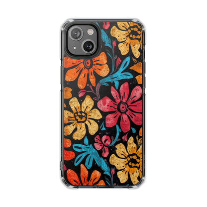 Clear Magnetic Phone Case — Retro Floral Pattern (Impact-Resistant)