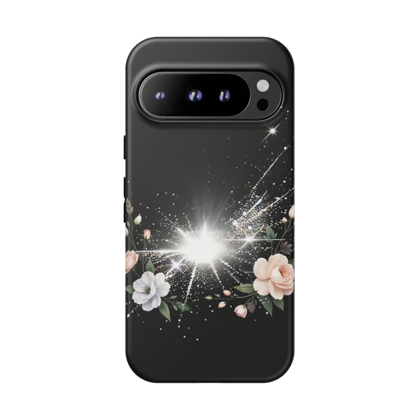 Floral Burst Phone Case — Protective Black Sparkle Design