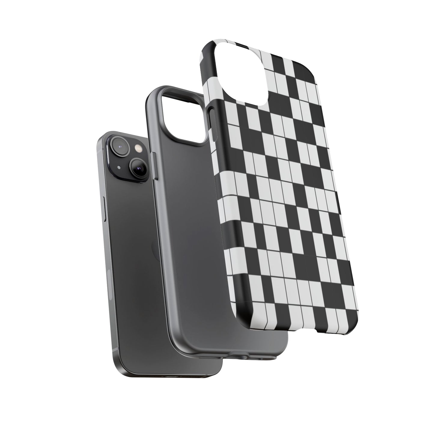 Crossword Grid Phone Case — Black & White Puzzle Pattern Tough Phone Cover
