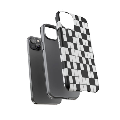 Crossword Grid Phone Case — Black & White Puzzle Pattern Tough Phone Cover