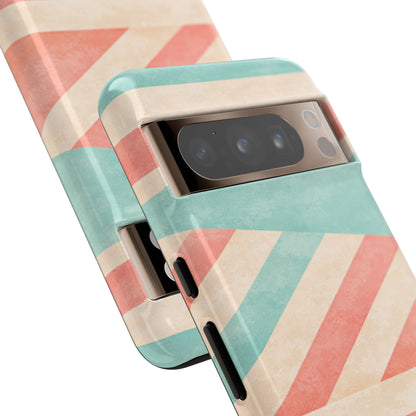 Pastel Stripes Tough Phone Case – Retro Coral & Teal Protective Cover