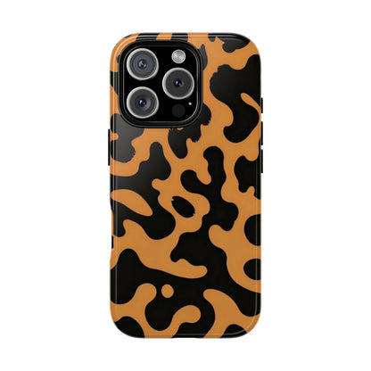 Leopard Print Phone Case — Orange & Black Tough Pattern Protective Cover
