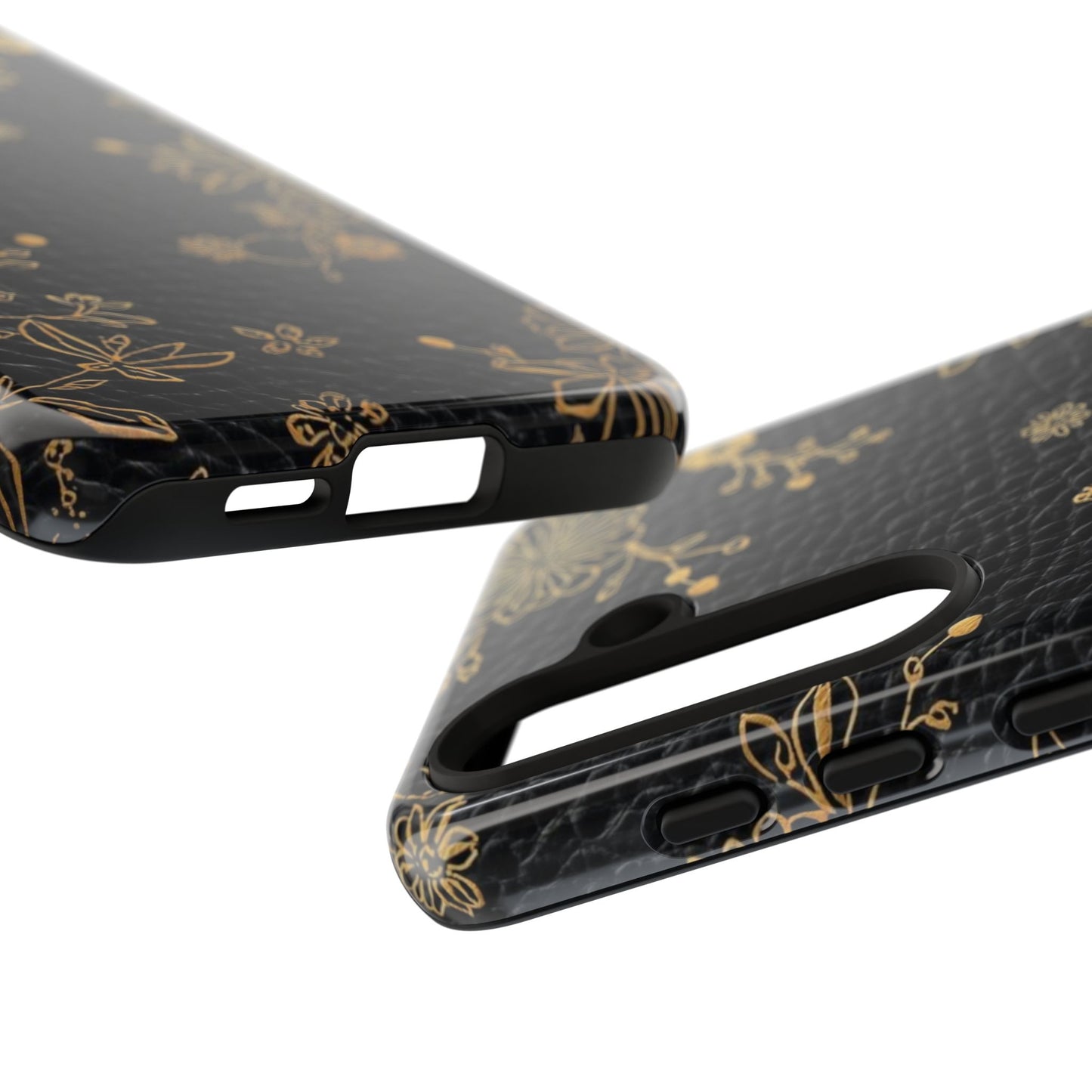 Floral Gold Foil Leather Texture Tough Phone Case