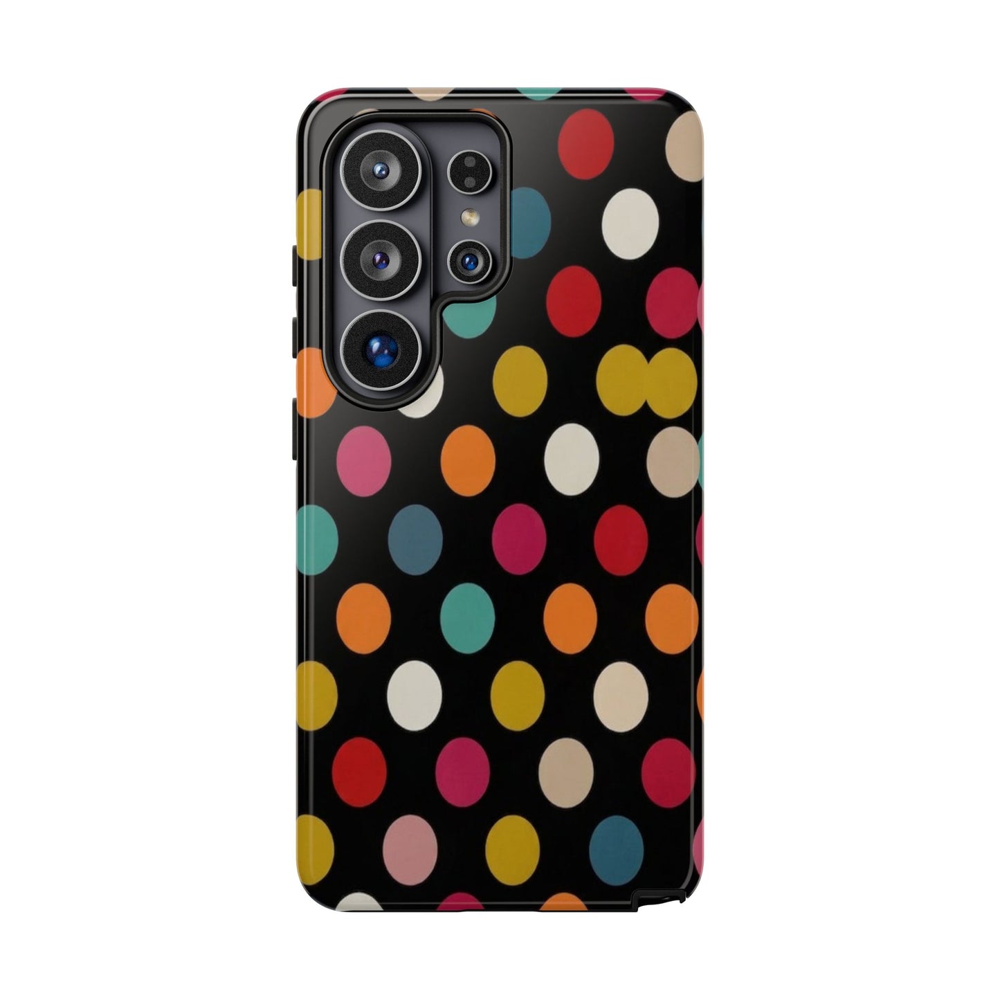 Polka Dot Tough Phone Case – Colorful Retro Dots on Black